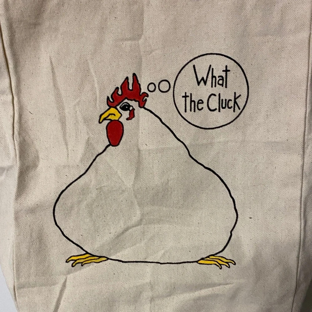 Q-Tees 100% Cotton Cream Tote Bag with Chicken Print - Picture 2 of 6
